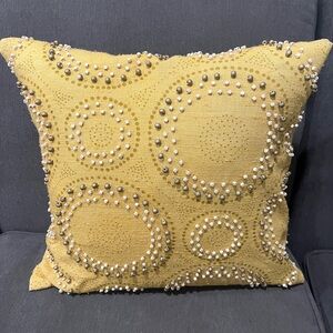 Yellow Beaded Decorative Pillow. Pier 1, down filmed